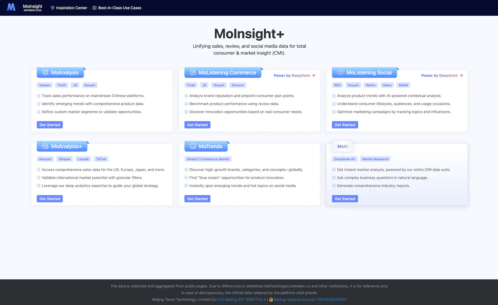 MoInsights+ API documentation showing programmatic data integration and analytics dashboard