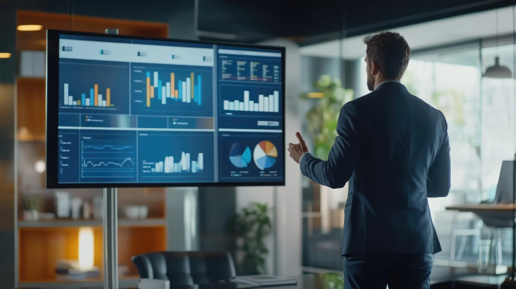 Executive analyzing competitive intelligence dashboard