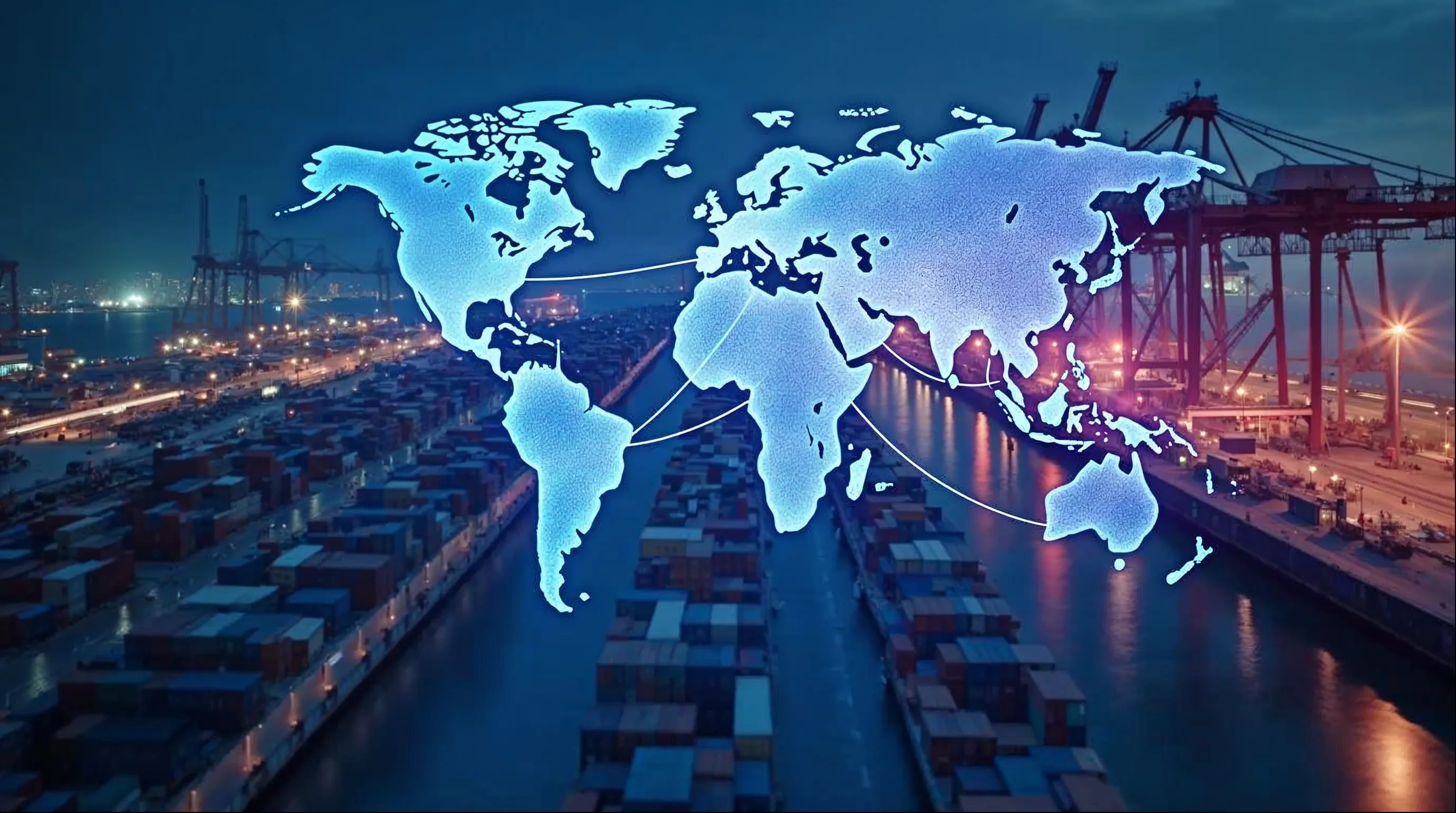Global logistics and market expansion with international trade route visualization